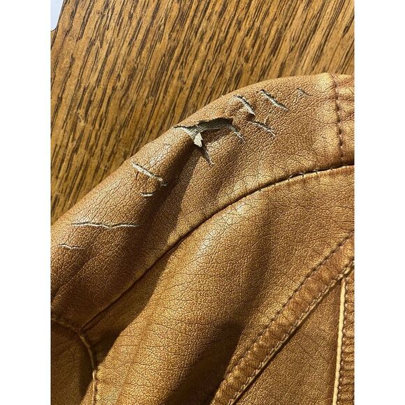 Dressbarn Faux‎ Leather 18/20 Tan Biker Moto Jacket— HAS DAMAGE - Picture 7 of 8
